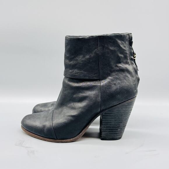 Rag & Bone Booties Womens 8.5 Black Leather Western Ankle Zip Newbury Block Heel - Picture 4 of 10